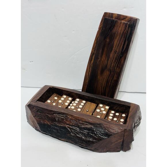 Other - Vintage Walnut Wood Dominoes Set And Box